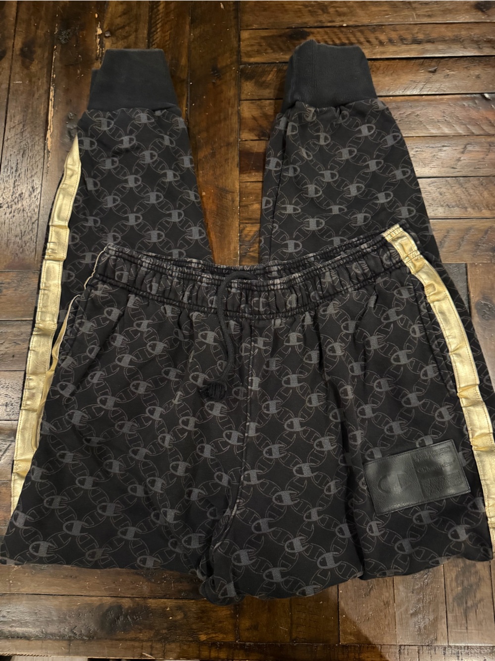 Champion Black Joggers with Gold Side Panels